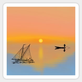 Beautiful Sunset Boat Silhouette Sticker